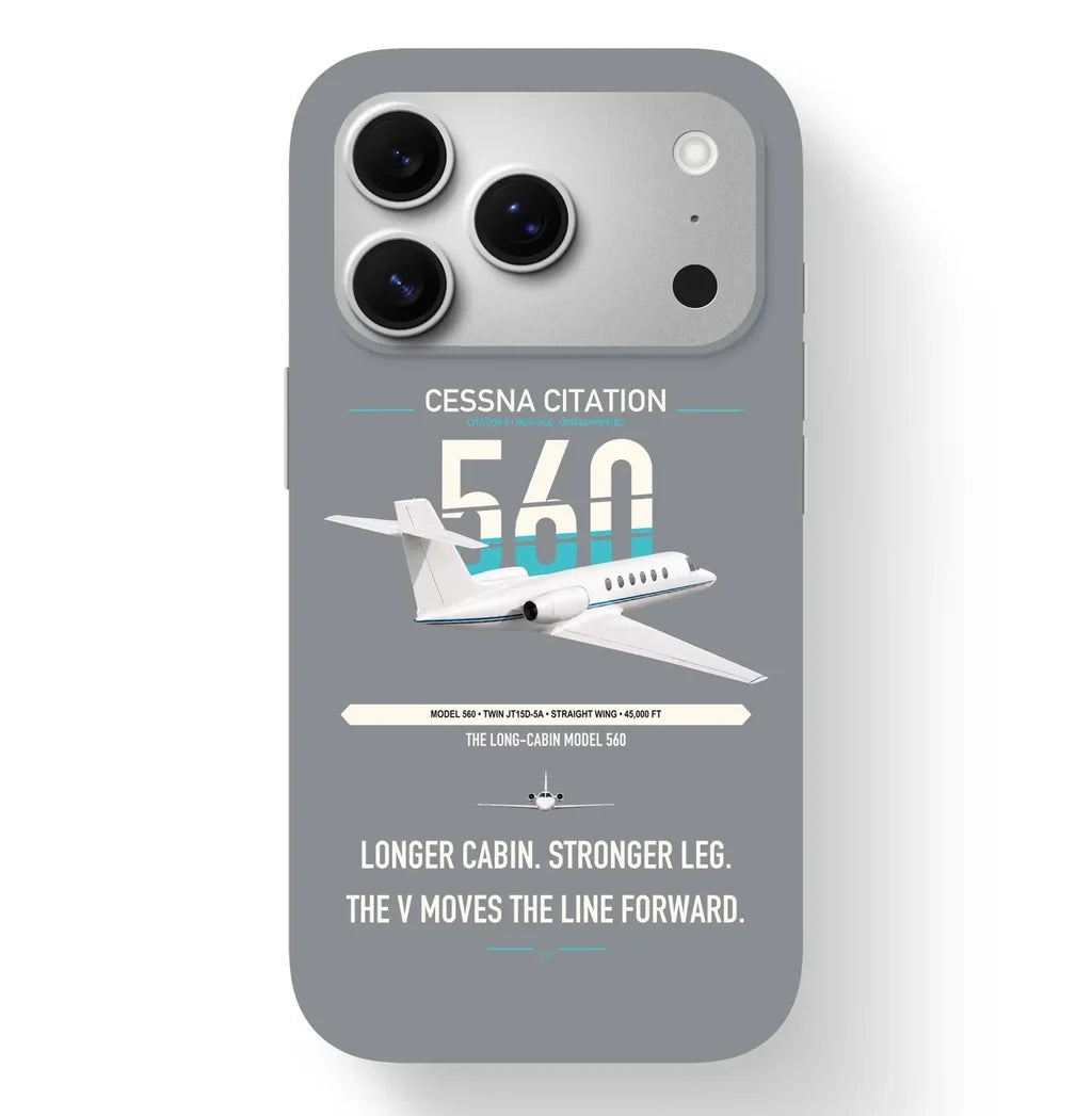 Cessna Citation 560 - Citation V design on gray magsafe iphone case, for iPhone 17 Pro