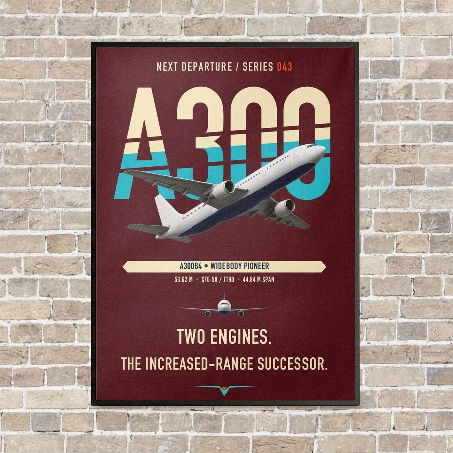 Airbus A300B4 vertical canvas print - framed - dark red background