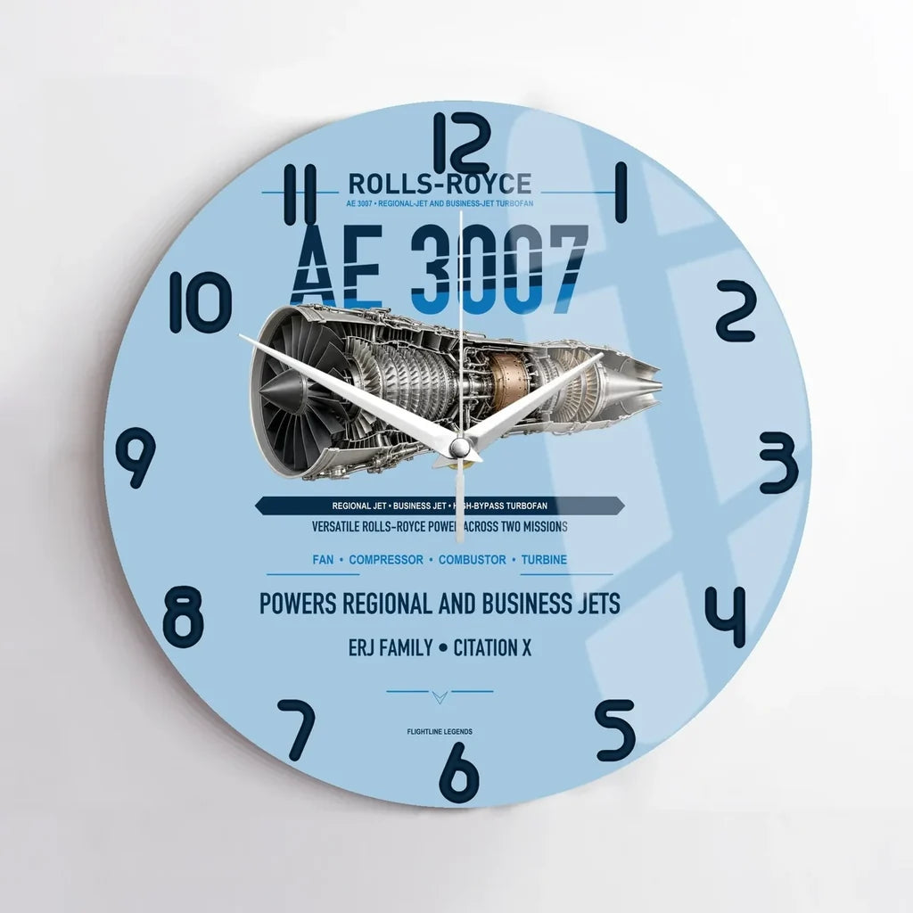 AE 3007 design on light blue no frame wall clock