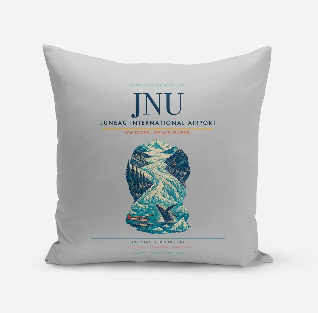 Juneau International Airport (JNU) design on light gray pillow