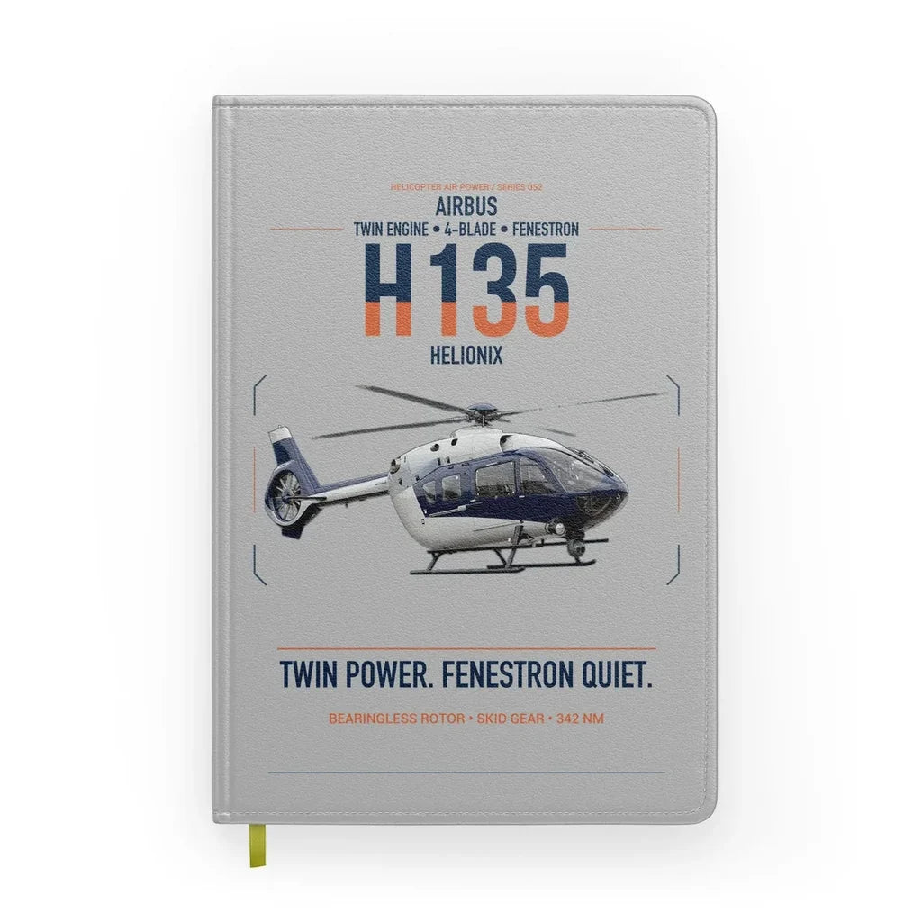 Airbus H135 design on light gray notebook