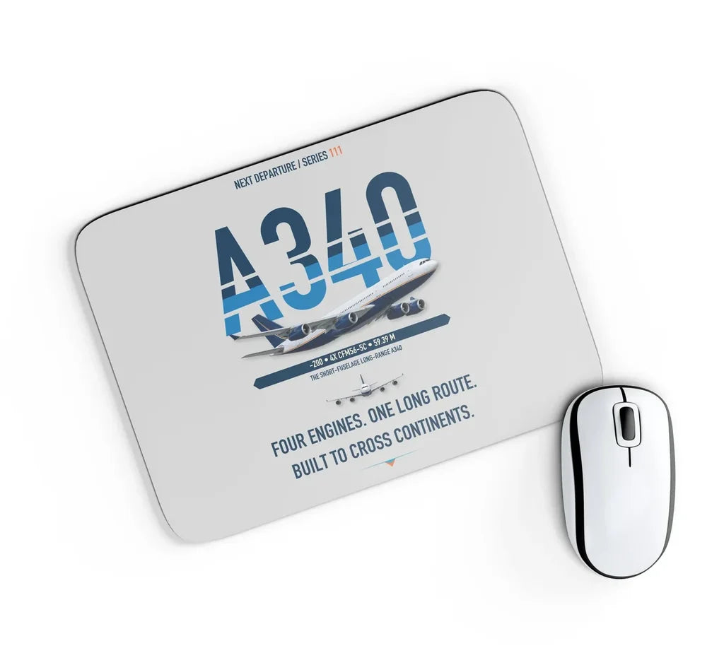 Airbus A340-200 design on light gray rectangle mouse pad