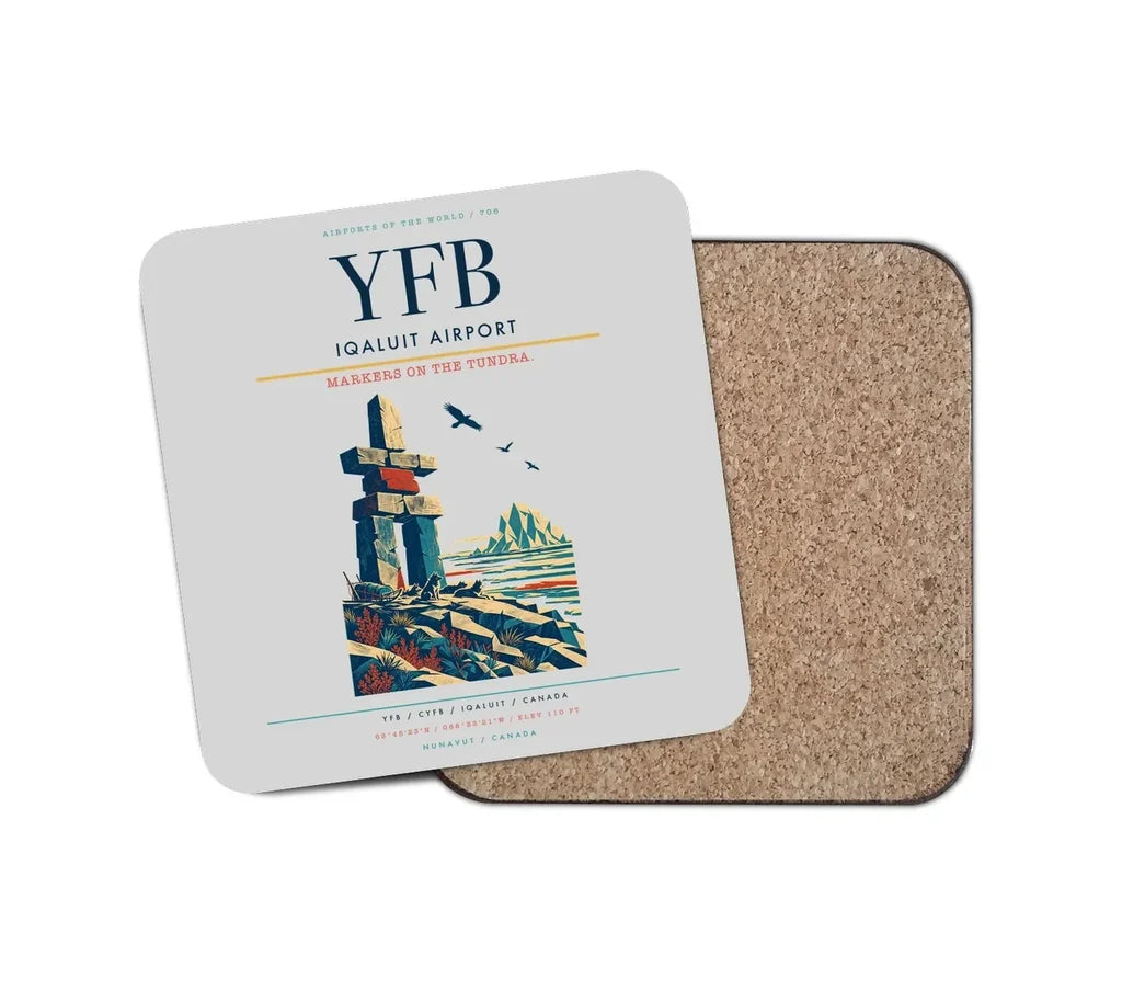 Iqaluit Airport (YFB) design on light gray 1 piece coaster