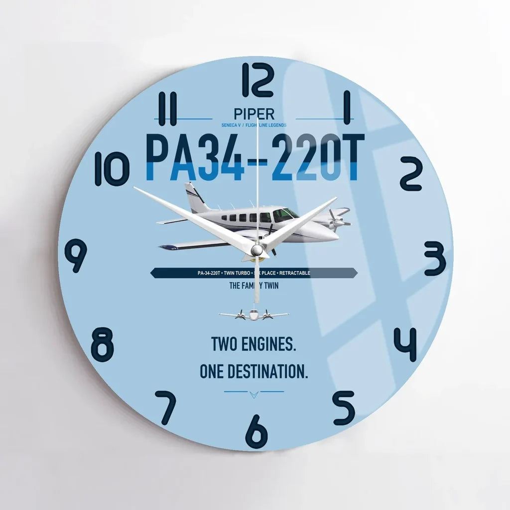 Piper PA-34-220T Seneca V design on light blue no frame wall clock