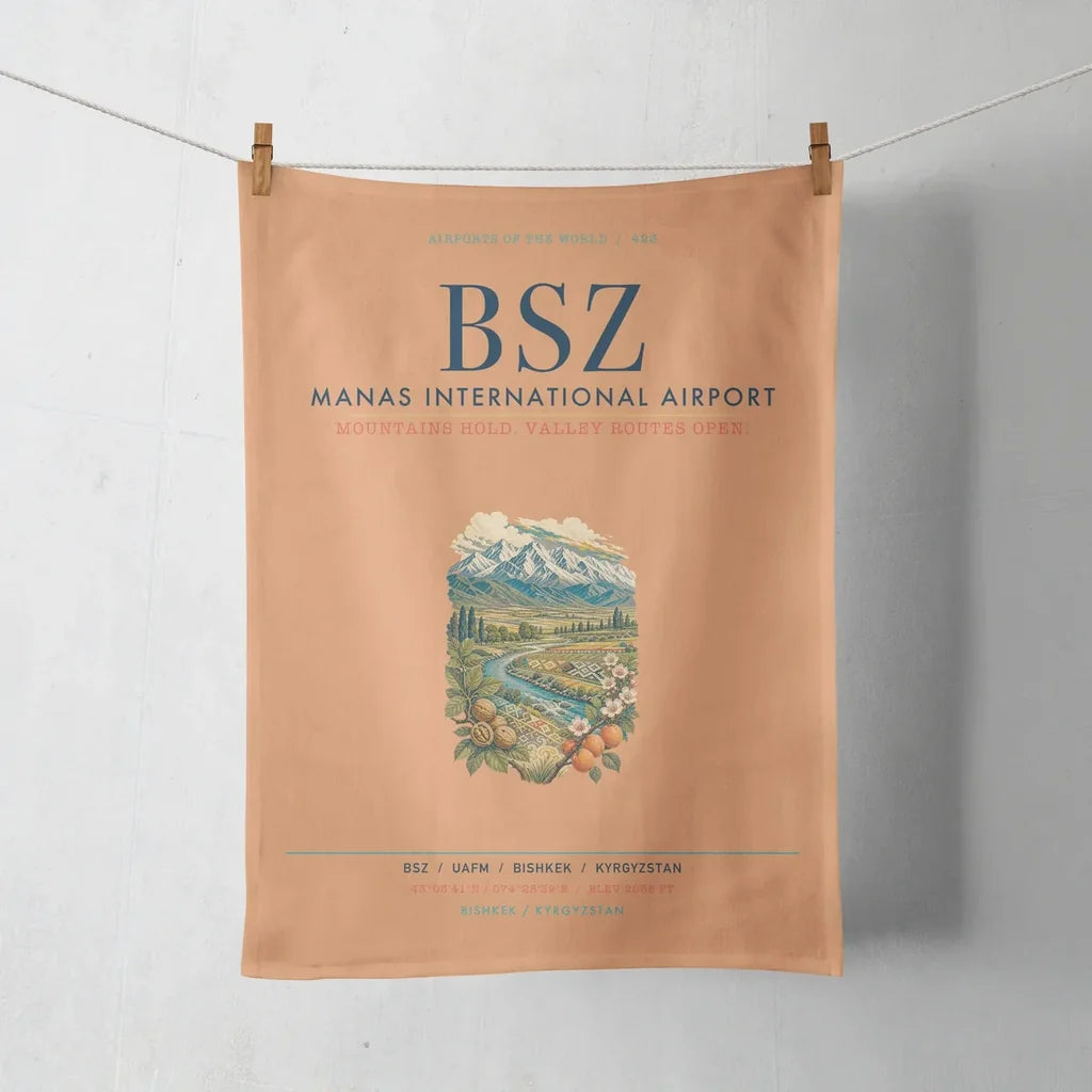 Manas International Airport Bishkek (BSZ) design on orange towel