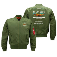 Thumbnail for Canadair CL-415EAF design on green bomber jacket, double-side print