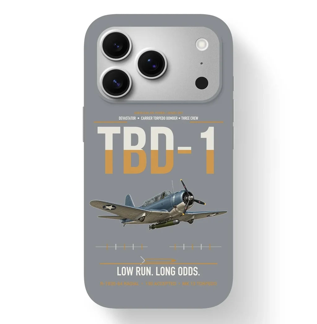 TBD-1 Devastator design on gray magsafe iphone case, for iPhone 17 Pro