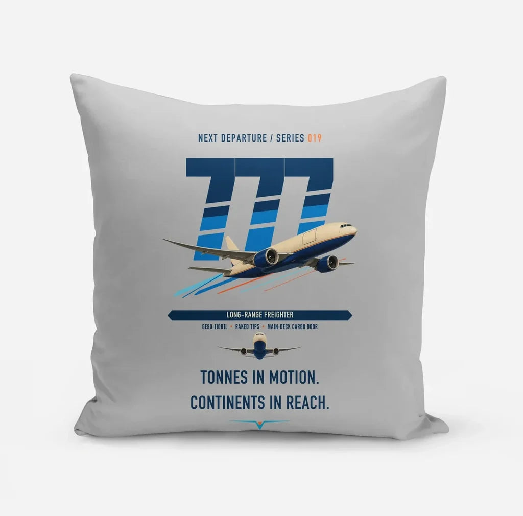Boeing 777F design on light gray pillow