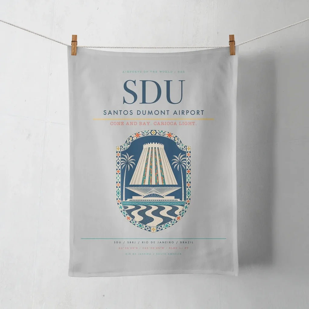 Santos Dumont Airport (SDU) design on light gray towel