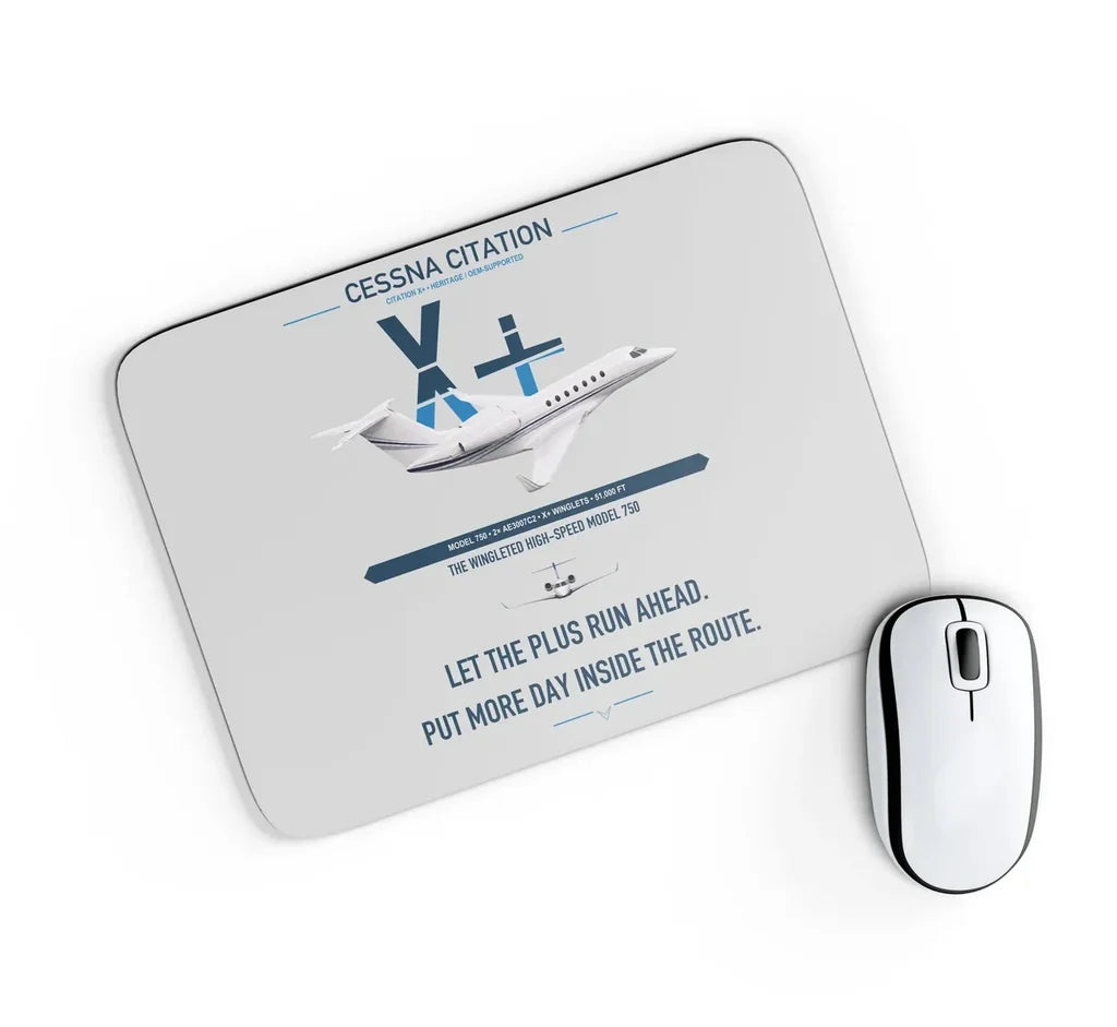 Cessna Citation X+ design on light gray rectangle mouse pad