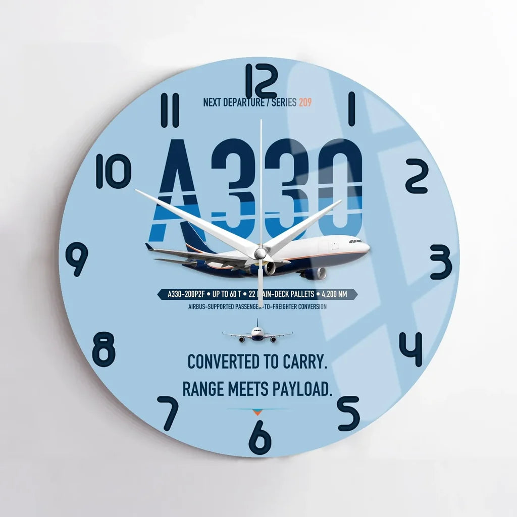 Airbus A330-200P2F design on light blue no frame wall clock