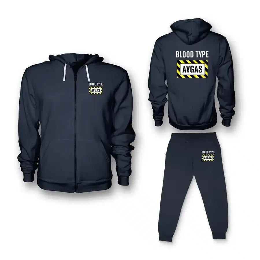 Blood Type AVGAS Zipped Hoodie - Dark Blue
