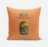 Thumbnail for Louis Armstrong New Orleans International Airport (MSY) design on orange pillow