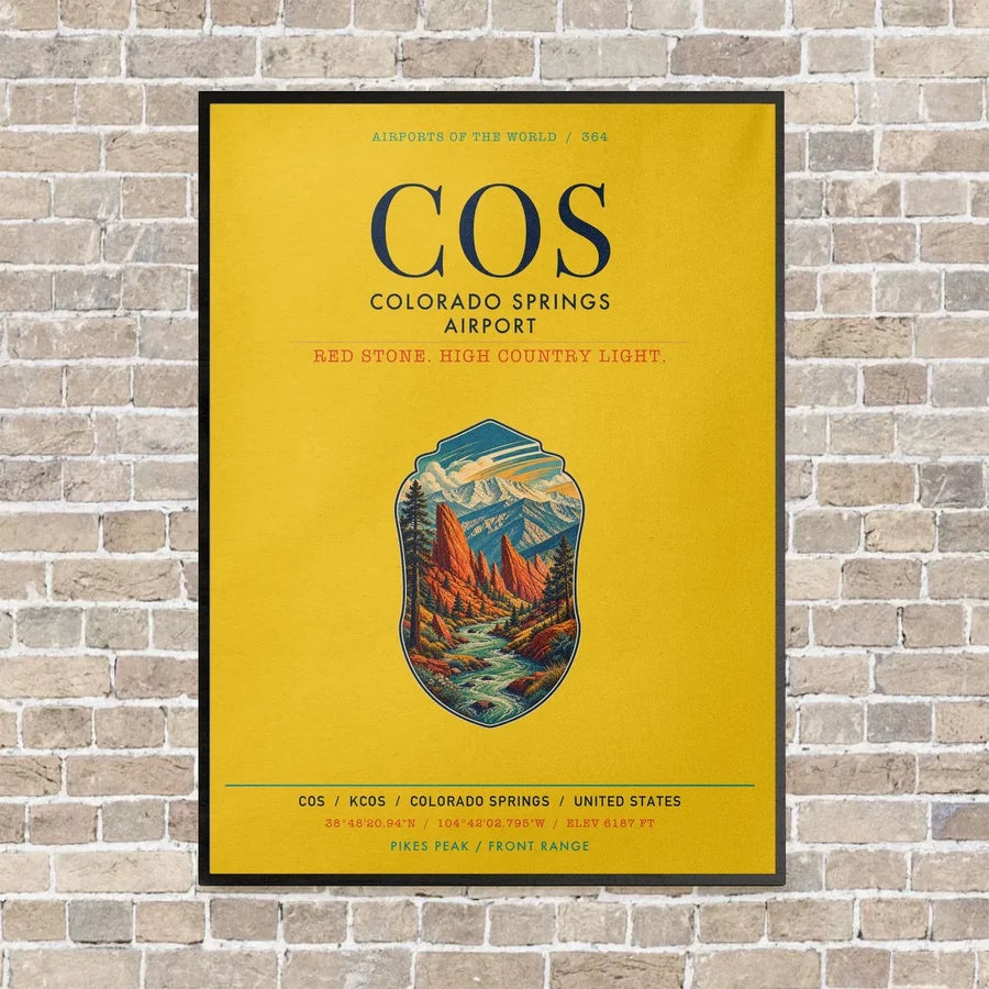 Colorado Springs Airport COS vertical canvas print - framed - yellow background