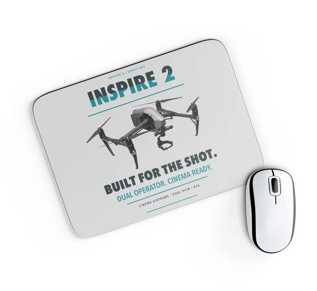 DJI Inspire 2 design on light gray rectangle mouse pad