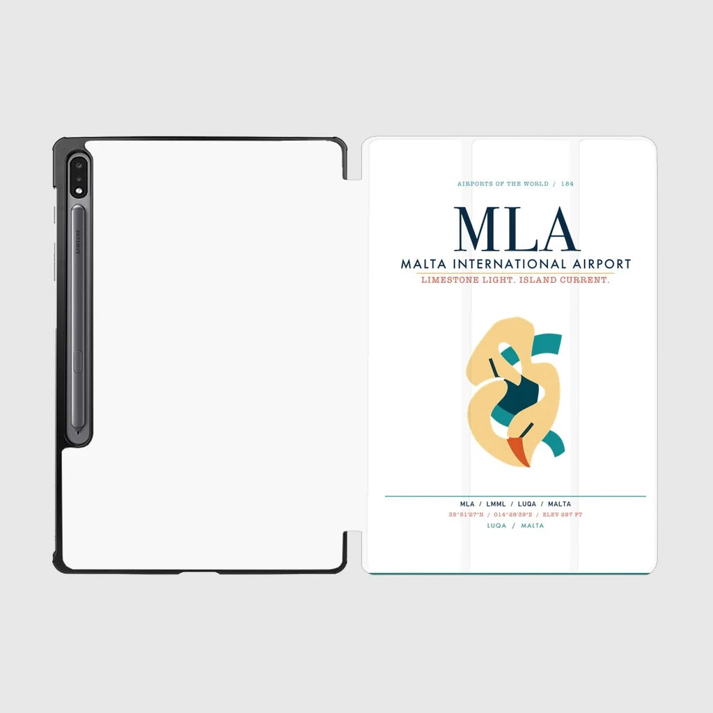 Malta International Airport (MLA) design on white samsung tablet tablet case