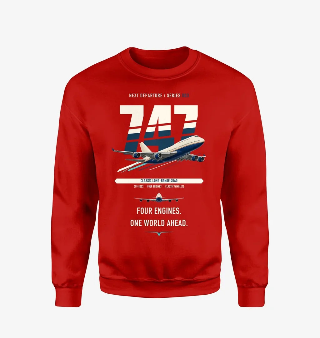 Boeing 747-400 design on red sweatshirt