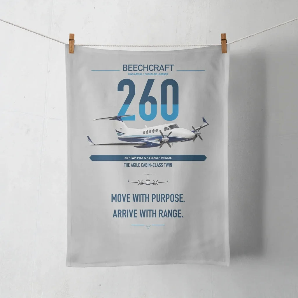 Beechcraft King Air 260 design on light gray towel