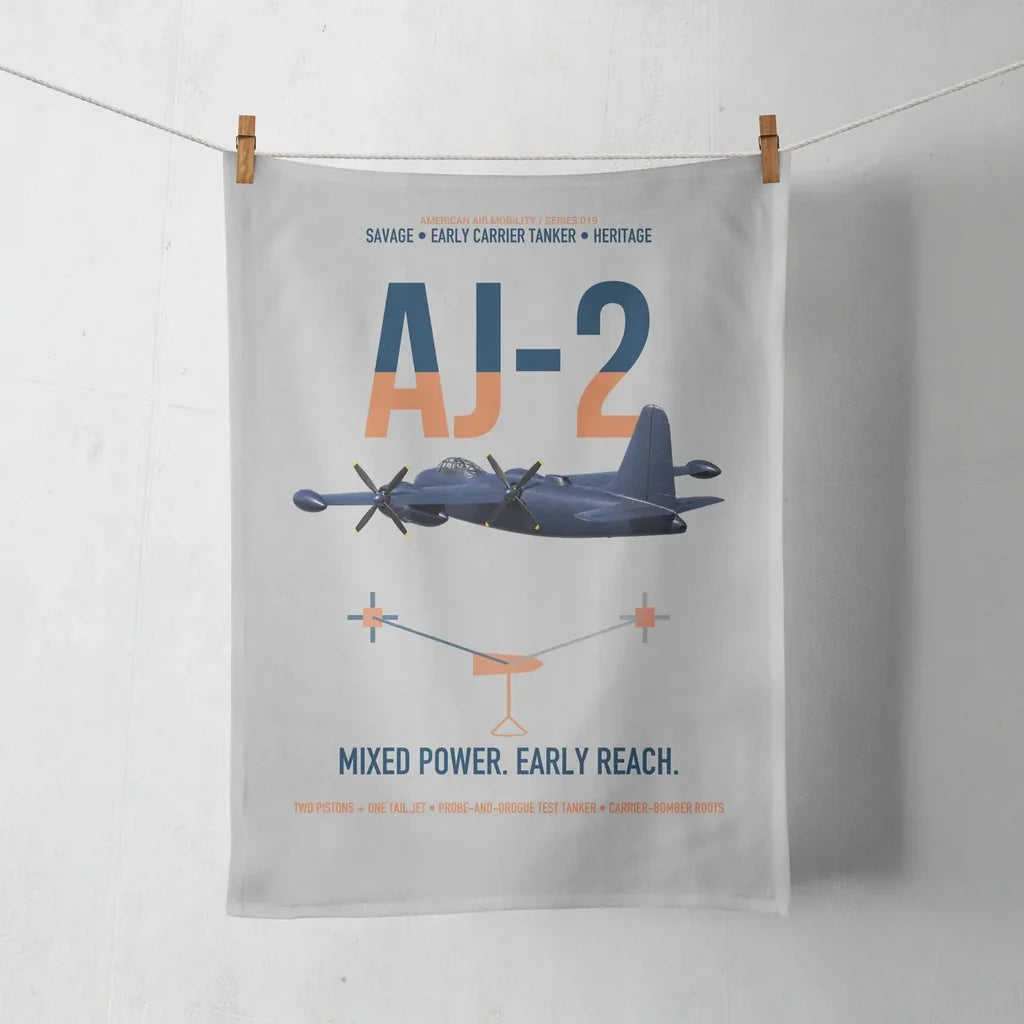 AJ-2 Savage Tanker design on light gray towel