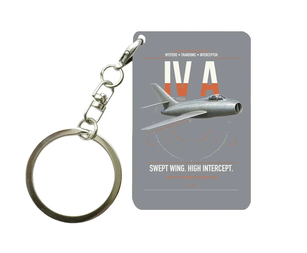 Dassault Mystère IV A design on gray designed key chain, double-side print