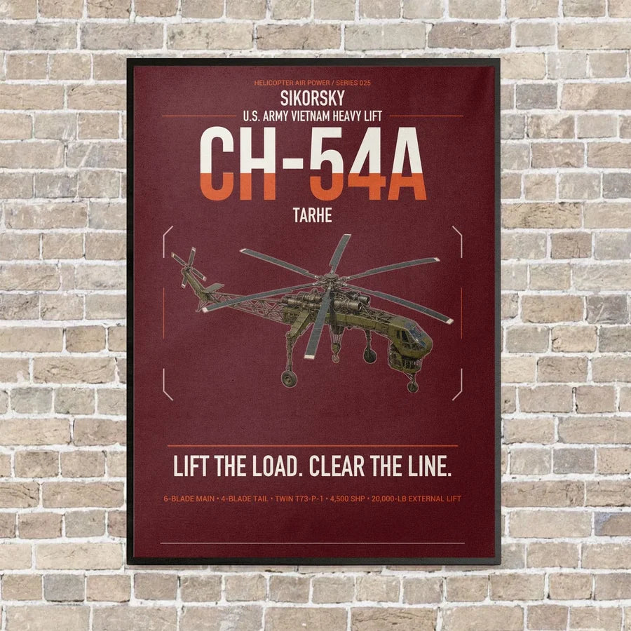 Sikorsky CH-54A Tarhe vertical canvas print - framed - dark red background