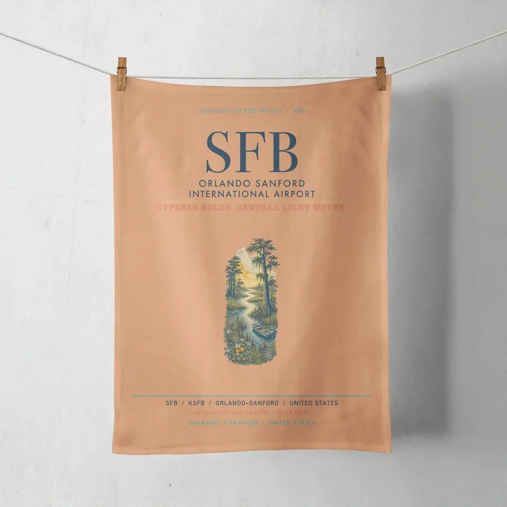 Orlando Sanford International Airport (SFB) design on orange towel
