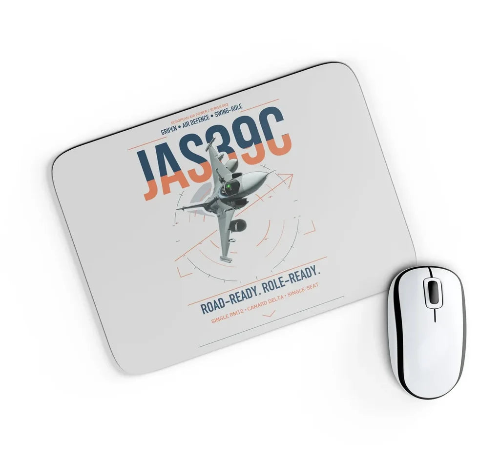 Saab JAS 39C Gripen design on light gray rectangle mouse pad