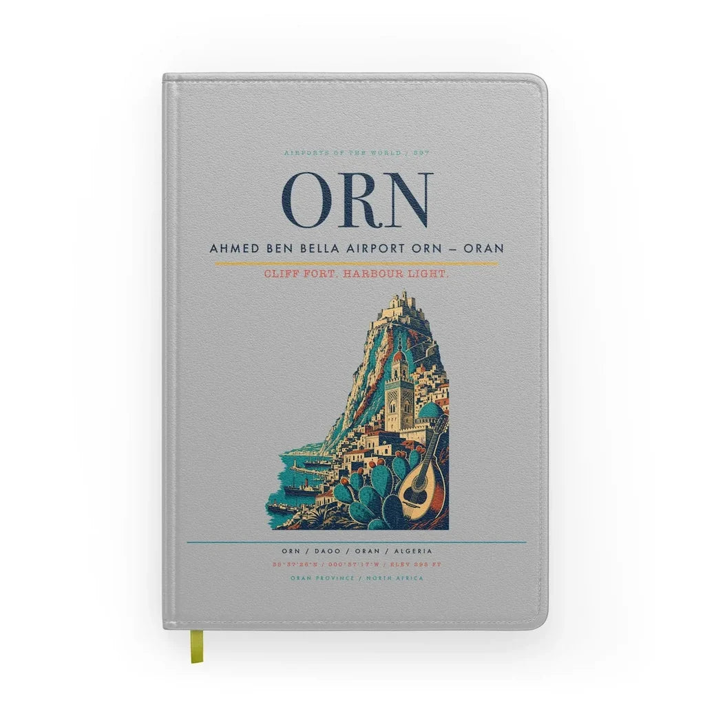 Ahmed Ben Bella Airport (ORN) design on light gray notebook