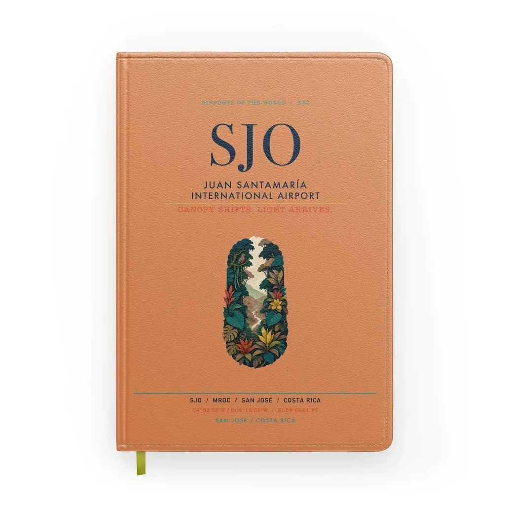 Juan Santamaría International Airport (SJO) design on orange notebook