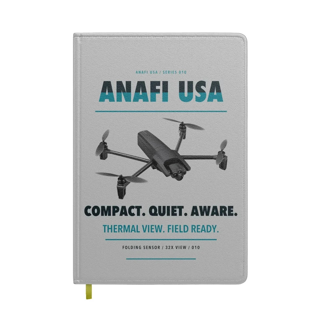 Parrot ANAFI USA design on light gray notebook