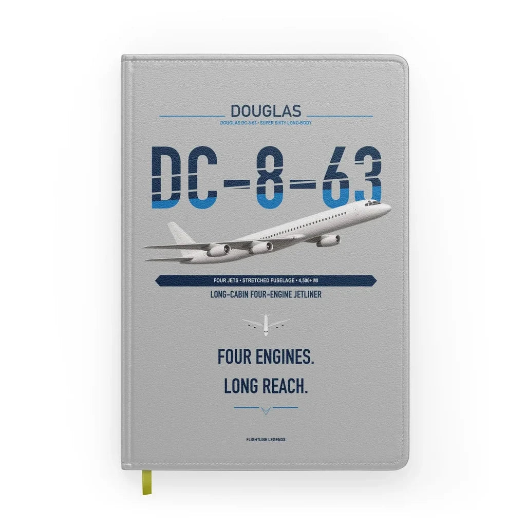 Douglas DC-8-63 design on light gray notebook
