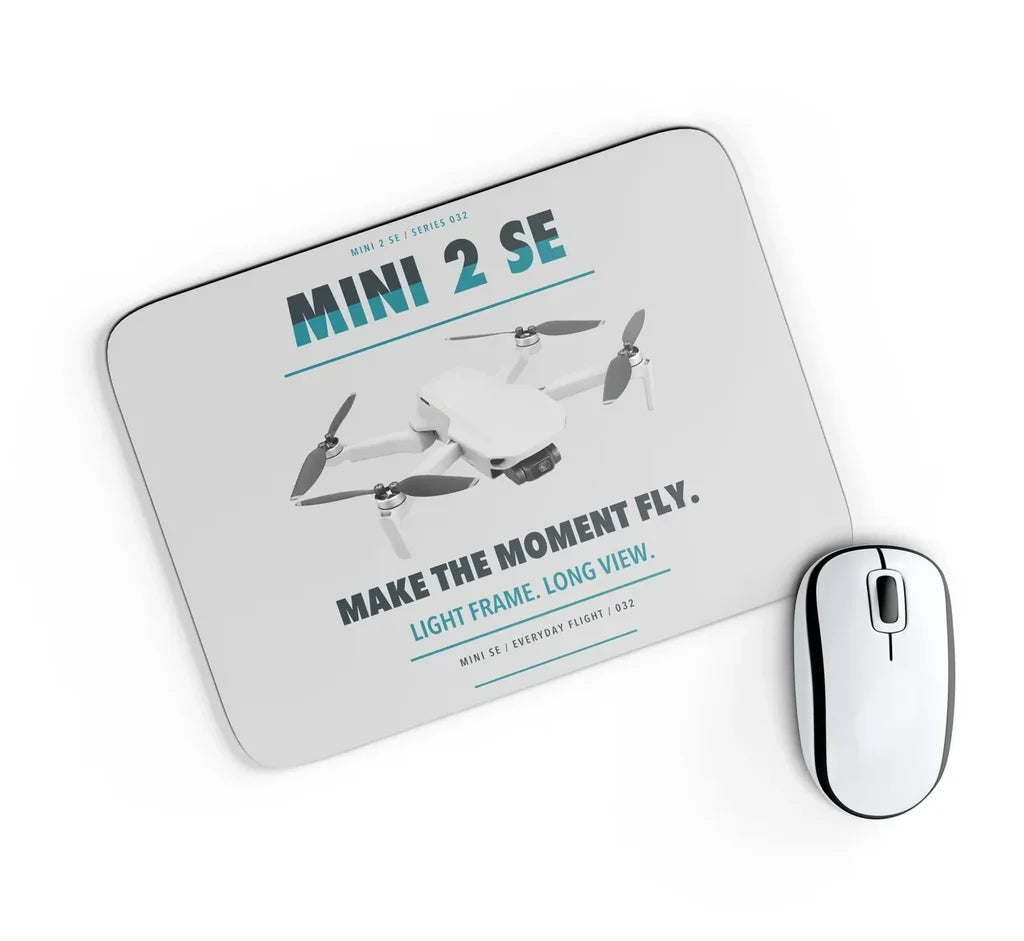 DJI Mini 2 SE design on light gray rectangle mouse pad