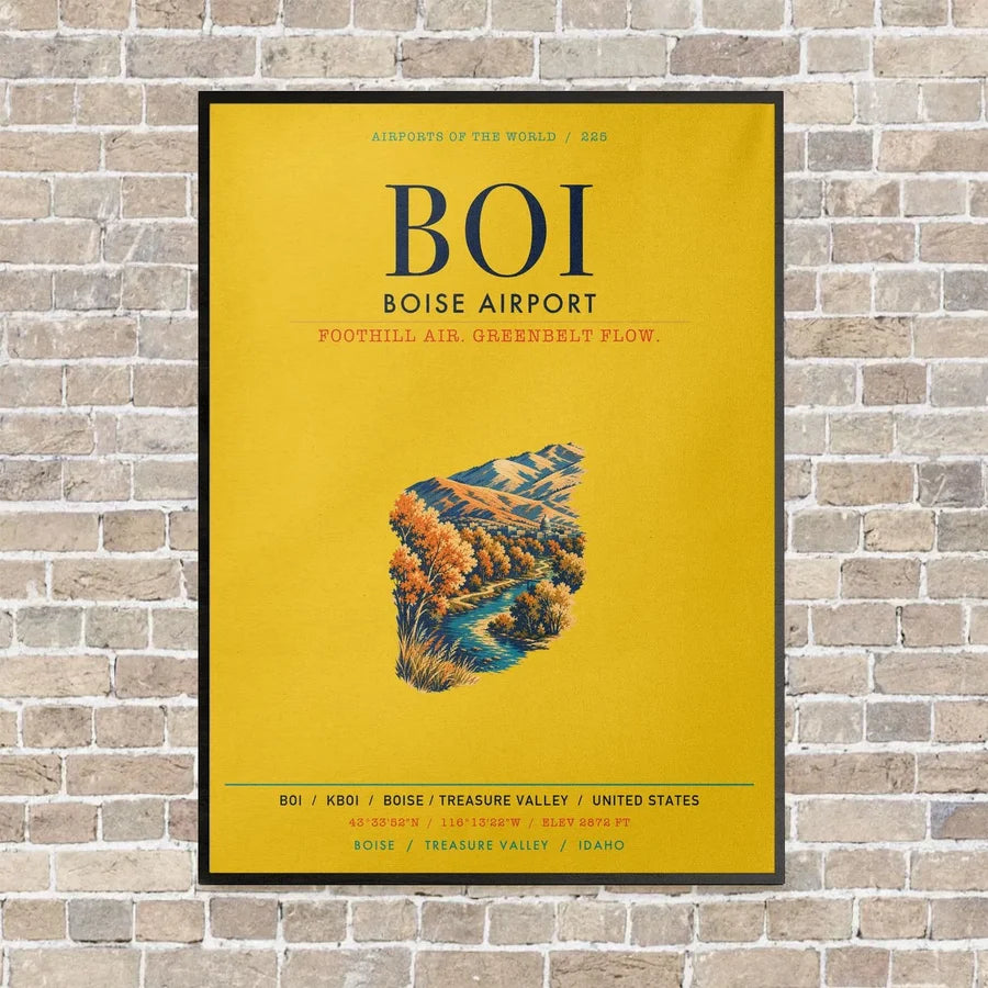 Boise Airport BOI vertical canvas print - framed - yellow background