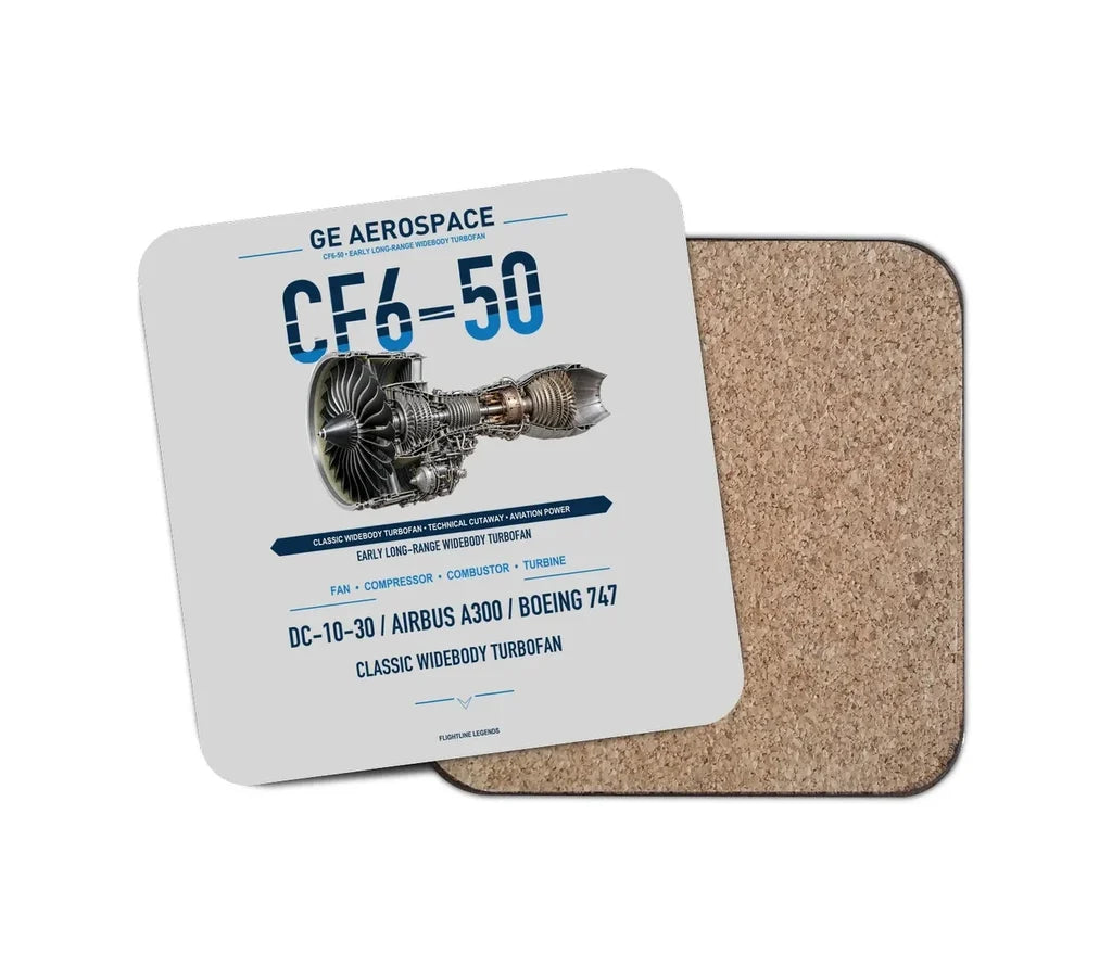 CF6-50 design on light gray 1 piece coaster