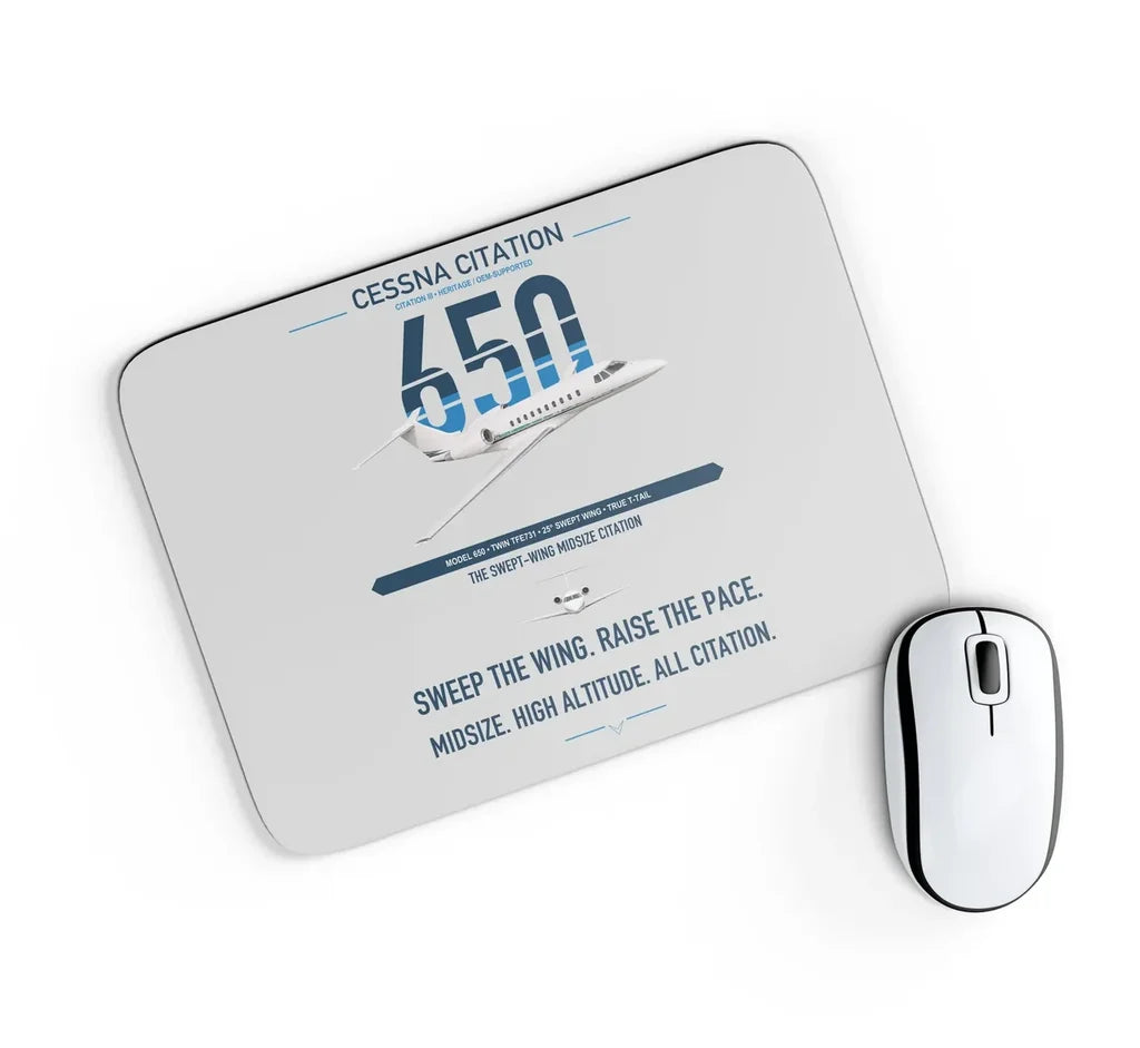Cessna Citation 650 - Citation III design on light gray rectangle mouse pad