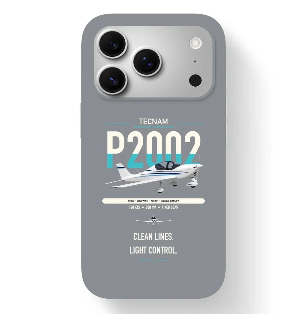 Tecnam P2002 Sierra MkII design on gray magsafe iphone case, for iPhone 17 Pro