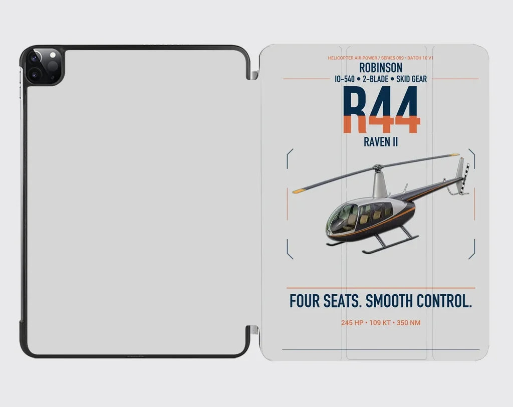 Robinson R44 Raven II design on light gray ipad tablet case