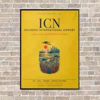 Thumbnail for Incheon International Airport ICN vertical canvas print - framed - yellow background