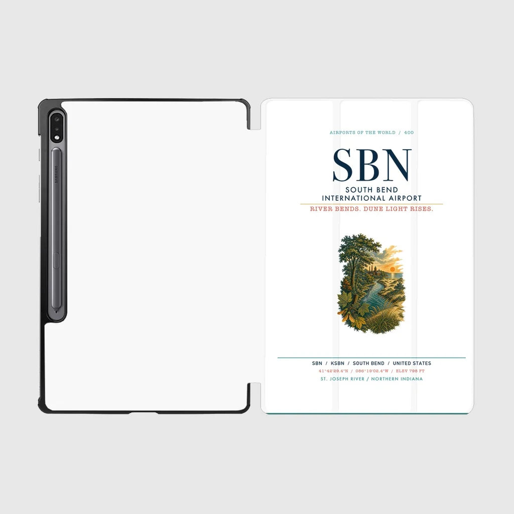 South Bend International Airport (SBN) design on white samsung tablet tablet case