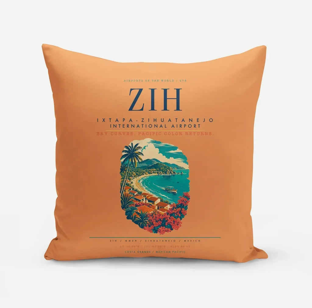 Ixtapa-Zihuatanejo International Airport (ZIH) design on orange pillow