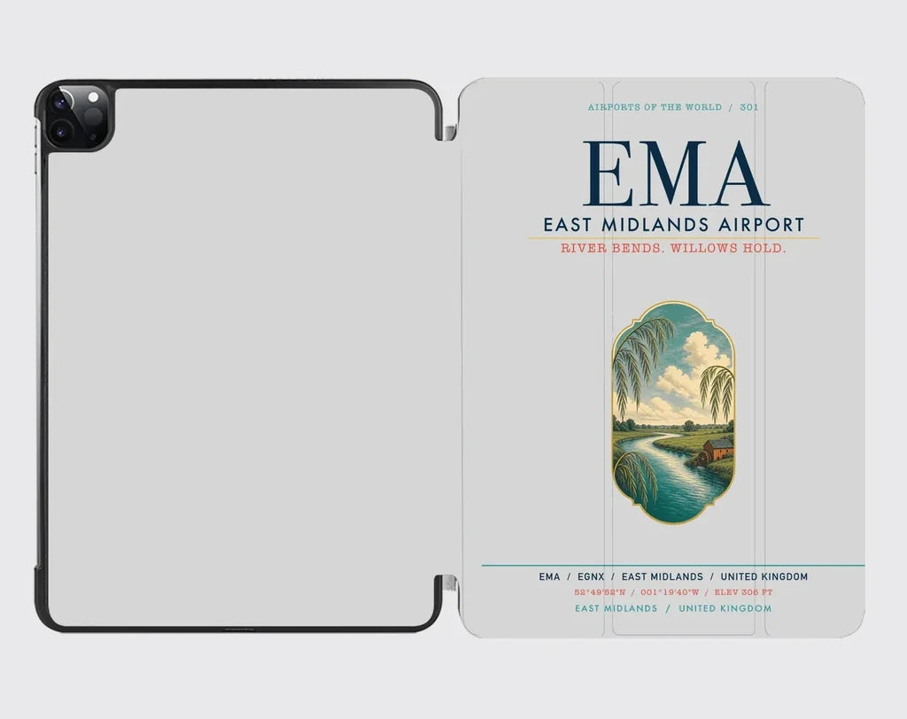 East Midlands Airport (EMA) design on light gray ipad tablet case