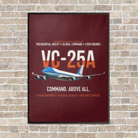 Thumbnail for VC-25A Air Force One Presidential Airlift vertical canvas print - framed - dark red background