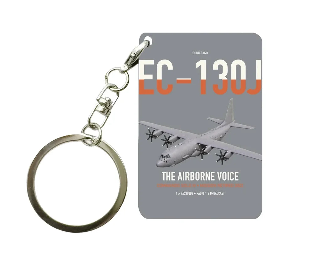 EC-130J Commando Solo III design on gray designed key chain, double-side print