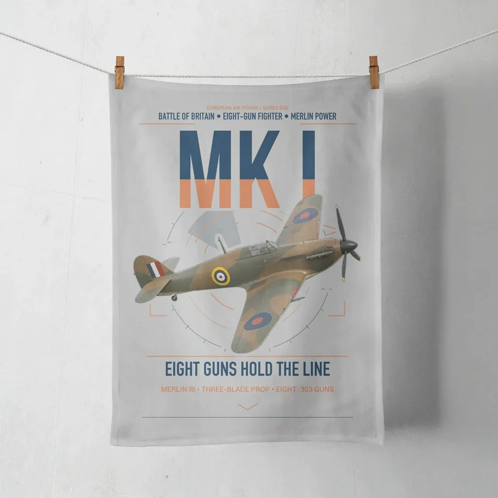 Hawker Hurricane Mk I design on light gray towel