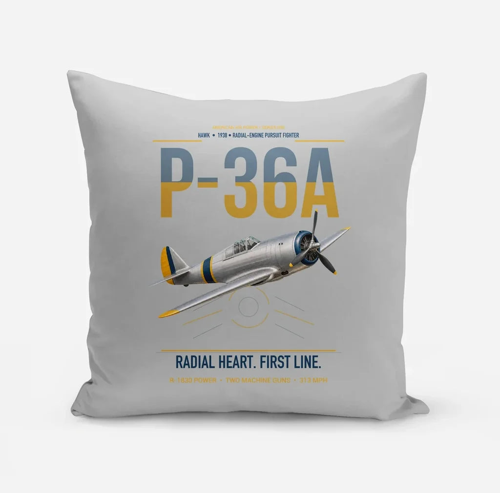 P-36A Hawk design on light gray pillow