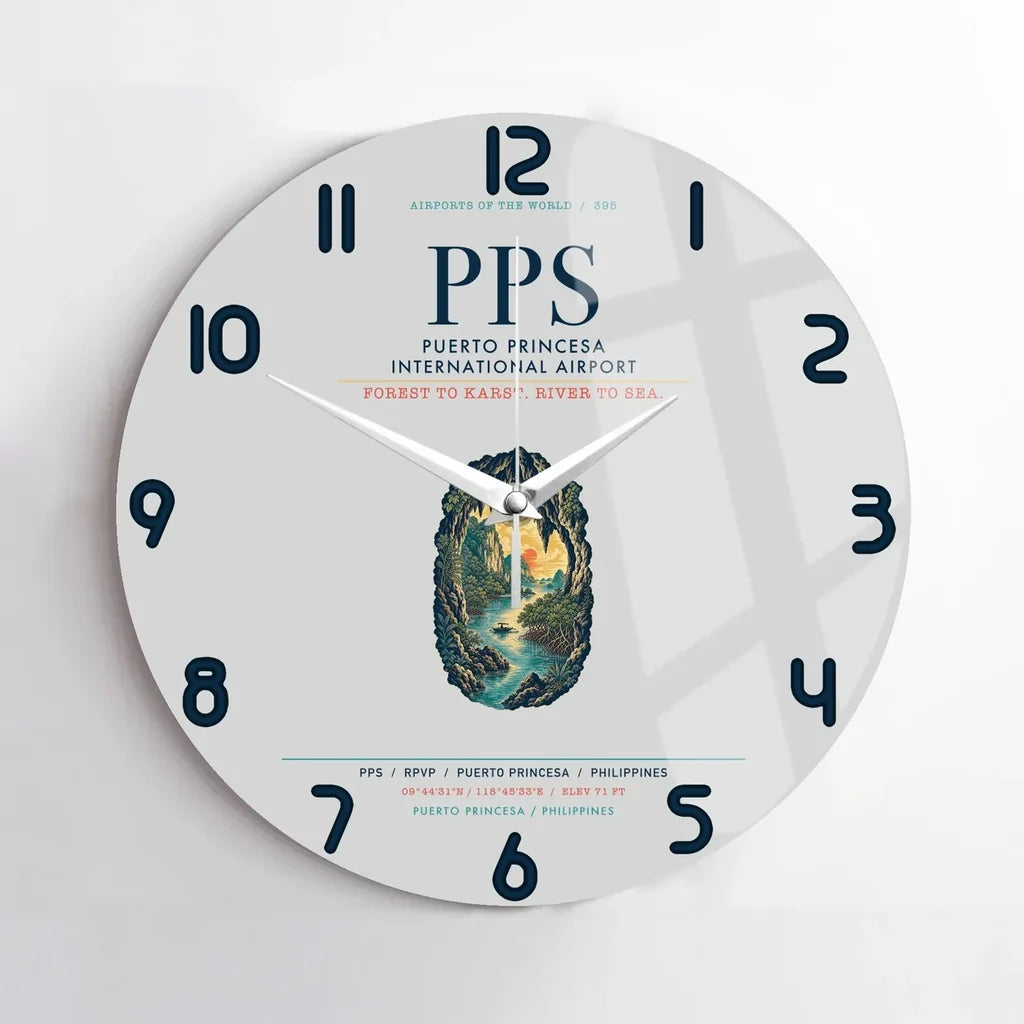 Puerto Princesa International Airport (PPS) design on light gray no frame wall clock