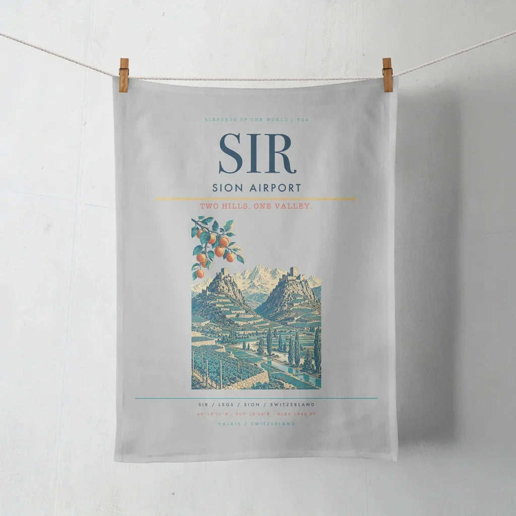 Sion Airport (SIR) design on light gray towel