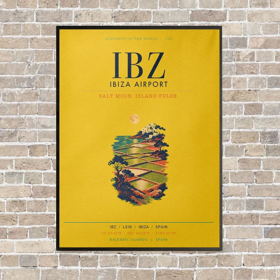 Ibiza Airport IBZ vertical canvas print - framed - yellow background