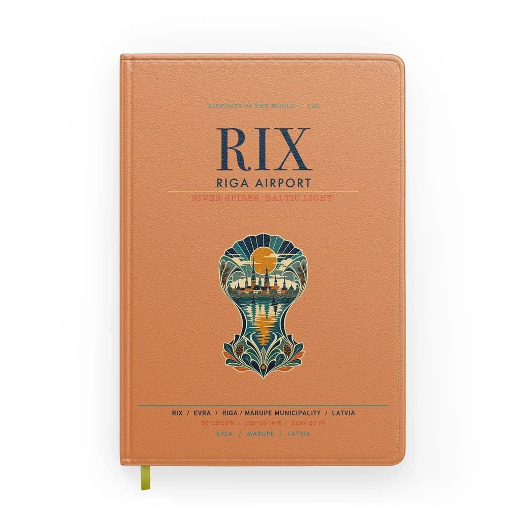 Riga Airport (RIX) design on orange notebook