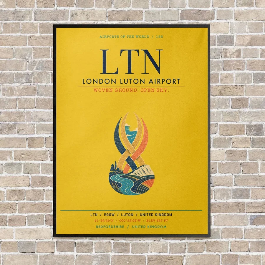 London Luton Airport LTN vertical canvas print - framed - yellow background